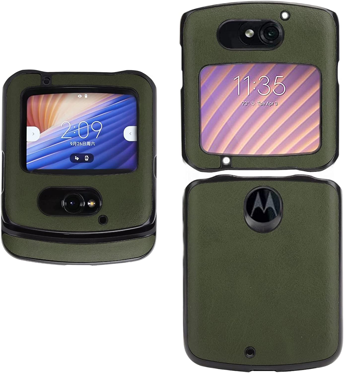 ciciglow Case with Clip for Motorola RAZR 5G Flip Phone, Shockproof Phone Leather Cover for Motorola Razr 5G Leather Back Cover (Green)