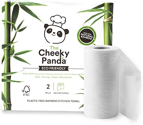 The Cheeky Panda – Bamboo Paper Towel Kitchen Rolls | Pack of 2 Rolls (2-Ply) | Biodegradable, Multipurpose, Plastic-Free, Eco-Friendly, Super Absorbent, Strong & Sustainable