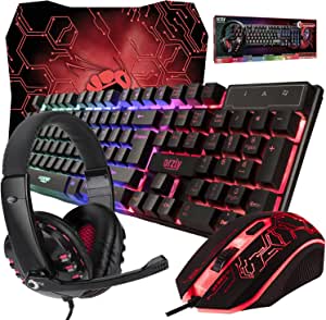 Gaming Keyboard and Mouse and Mouse pad and Gaming Headset, Wired LED RGB Backlight Bundle for PC Gamers and Xbox and PS4 Users - 4 in 1 Edition Hornet RX-250