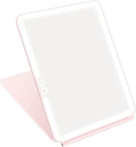 deweisn Folding Travel Mirror Lighted Makeup Mirror with 72 LEDs 3 Colors Light Modes, USB Rechargable, Portable, Ultra Thin, CompactVanity Mirror with Touch Screen Dimming for Cosmetic (Pink)