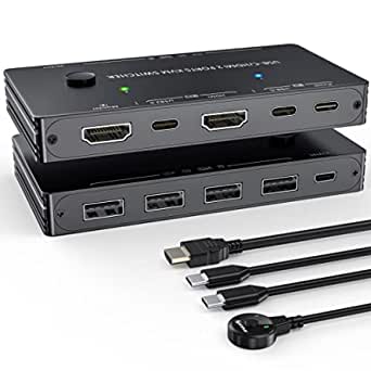 USB Switch HDMI 4K@60Hz,Camgeet KVM Switch 1 Monitors 2 Computers 100W PD Sharing 4 USB Devices for Keyboard Mouse Printer Scanner,KVM Switcher Box Compatible with Mac/Windows/Steam Deck