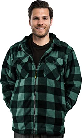 TrailCrest Men's Heavy Fleece Sherpa Lined Shirt Jacket, Warm Full Zip Outdoorsman Buffalo Plaid